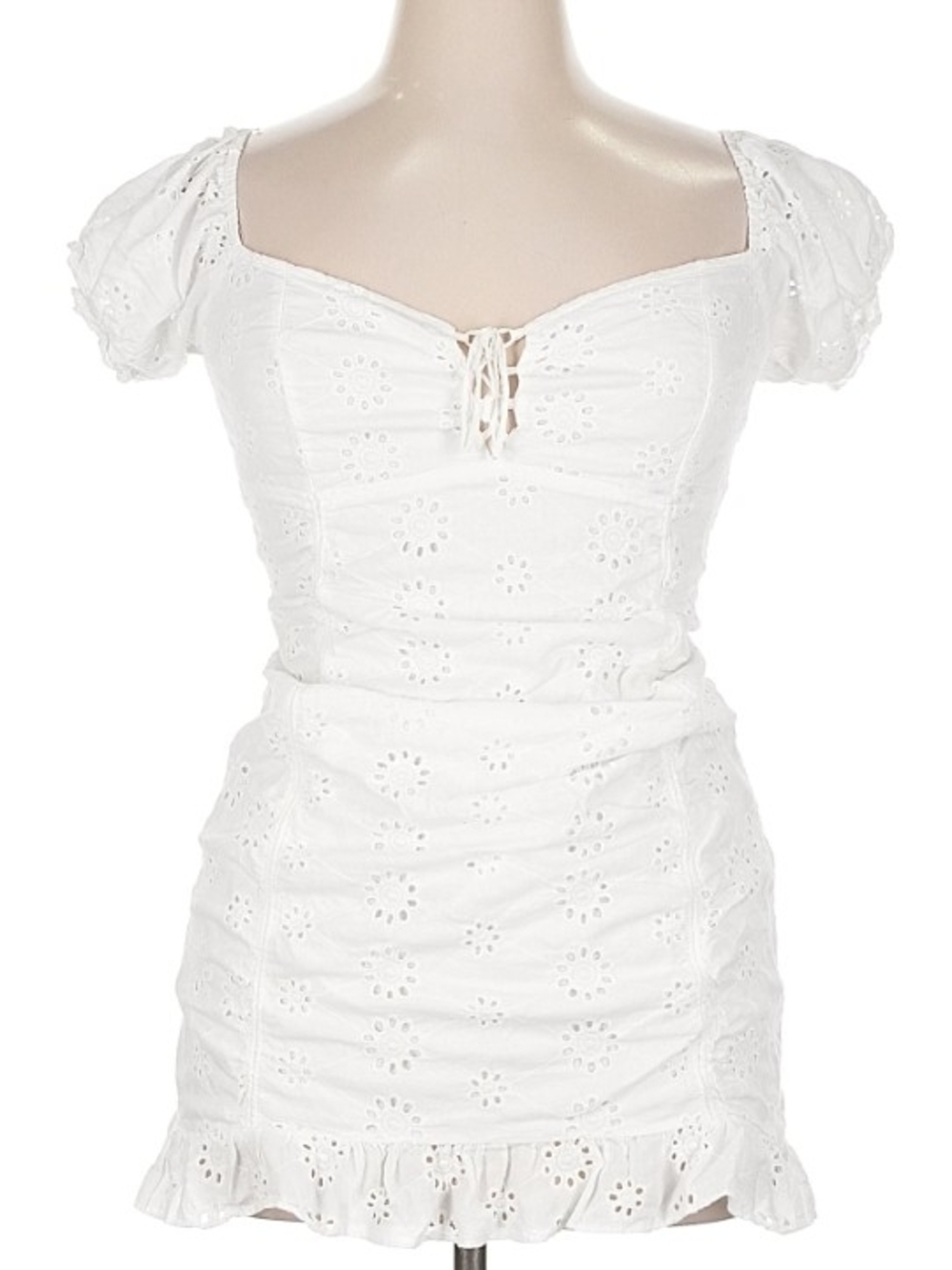 Garage White Eyelet Lace-Up Mini Dress
